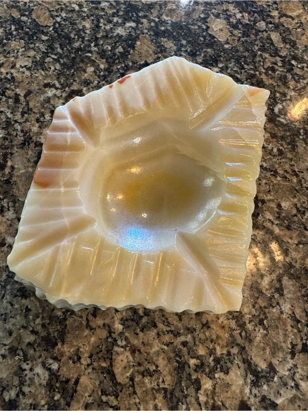 Vintage Banded Onyx Marble Ashtray - Carved Natural Stone